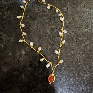 Gold and Amber Fresh Water Pearl Necklace